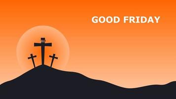 Good Friday. Crucifixion Of Jesus Christ illustration. Cross at sunset. You can use this asset for background your content like as Worship, Card, Banner, Live Streaming, Presentation, Webinar anymore. vector