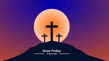 Good Friday. Crucifixion Of Jesus Christ illustration. Cross at sunset. You can use this asset for background your content like as Worship, Card, Banner, Live Streaming, Presentation, Webinar anymore.