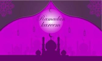 illustration vector graphic of Ramadan Kareem background is accompanied by pictures of mosques and lanterns,  suitable for backgrounds, templates, cards, etc.