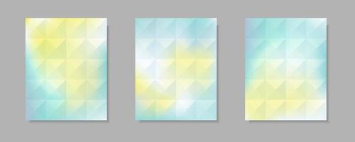 colección de fondos abstractos de portada de vector degradado azul, blanco y amarillo. diseño de patrón de triángulo con estilo de forma de cristal para fondo de folleto comercial, póster y diseño gráfico.