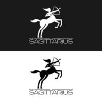 Sagittarius man half horse silhouette of centaur myth knight sagitarius sign zodiac in vintage retro classic style for archery club logo design vector
