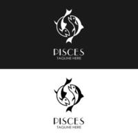 Pisces fish in twin style silhouette for vintage retro classic horoscope zodiac sign and fishing sport mascot seafood restaurant logo design vector