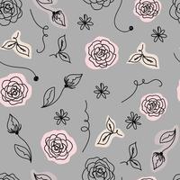 Seamless pattern Rose continuous line  outline sketch style vector abstract art.