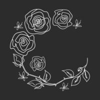 Rose continuous line wreath, outline sketch style vector abstract art.