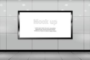 3d horizontal signage mock up. Blank billboard located in underground hall or subway for product advertising template design. Realistic frame with copy space. isolated vector illustration.