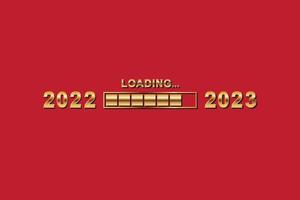 2023 Happy New Year. Realistic gold numbers symbol loading bar. Holiday illustration of golden metallic calligraphic numbers 2022. Festive poster or banner design. Modern lettering sign composition vector