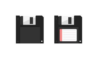 Floppy disk 3,5 inch isolated. Vector flat illustration of retro floppy 3,5-inch diskette with label and without. Vintage 80s and 90s computer data carrier