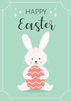 Happy Easter greeting card with Easter bunny and painted egg vector