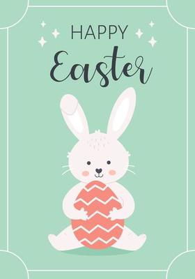 Happy Easter greeting card with Easter bunny and painted egg