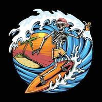Skull Summer Surfing on the Beach vector