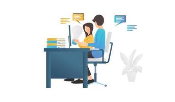 Isometric style illustration discussing with coworkers vector
