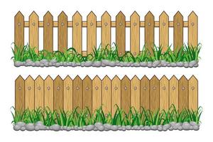 valla de madera con hierba y piedras colección de diseño de vectores