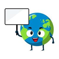 Earth holding blank sign mascot character illustration vector