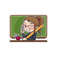 Ninja Teacher Girl with chalkboard mascot illustration, Cute learning concept design vector