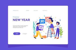 Group of office coworker celebrating new year landing page design vector