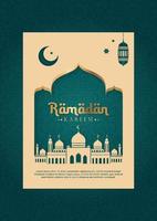 Ramadan poster design with mosque and green pattern template vector