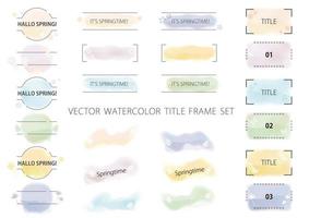 Vector Springtime Watercolor Title Frame Set Isolated On A White Background.