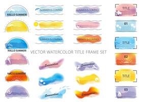 Vector Summertime Watercolor Title Frame Set Isolated On A White Background.