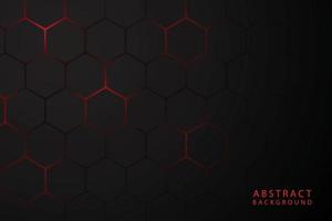 fondo hexagonal negro con luz roja suave vector