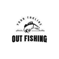 Illustration of fish hunter black fishing logo design template illustration. Fishing sport logo vector