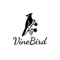 Logo design Illustration of a red-crested bird perching on a grapevine. vector