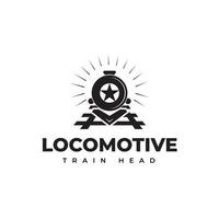 logotipo de locomotora ferroviaria, símbolo luminoso y vía férrea creativa, símbolo de icono, letra o y estrella vector