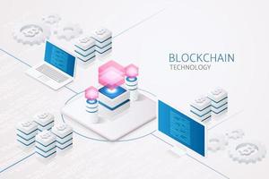 tecnología blockchain y criptomoneda a través de un sistema de computadora y computadora portátil. vector