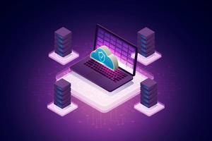 Security protection data on laptop connection on cloud storage. vector