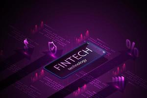 Fintech Technology electronic purchase and transaction for business via smartphone vector