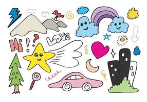 hand-drawn colorful doodle set on white background. vector