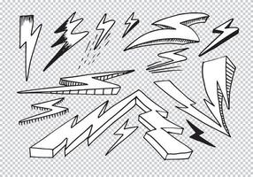 set of hand drawn vector doodle electric lightning bolt symbol sketch illustrations. thunder symbol doodle icon.