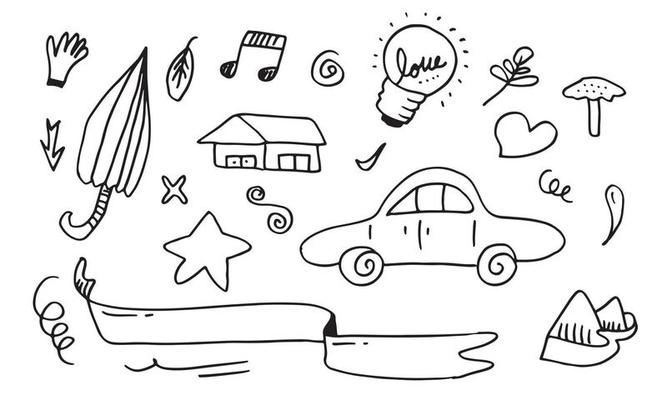 children's drawing doodle set on white background.