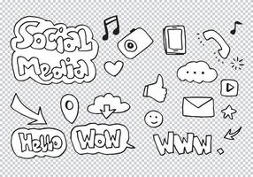 Vector line art Doodle cartoon set of objects and symbols on the Social Media theme.