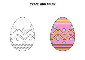 Trace and color cartoon Easter egg. Worksheet for children. vector