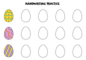 Tracing lines with cute Easter eggs. Writing practice. vector