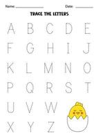 aprendizaje del alfabeto. rastreo de letras. lindo pollo vector