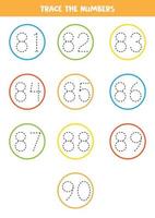 Tracing numbers from 81 to 90. Writing practice. vector