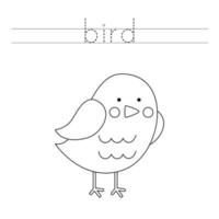 Trace the letters and color cute bird. Handwriting practice for kids. vector