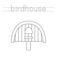 Trace the letters and color birdhouse. Handwriting practice for kids. vector