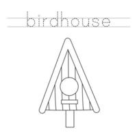 Trace the letters and color birdhouse. Handwriting practice for kids. vector