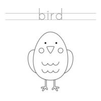 Trace the letters and color cute bird. Handwriting practice for kids. vector