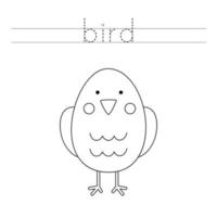 Trace the letters and color cute bird. Handwriting practice for kids. vector