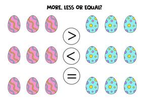 More, less, equal with cartoon Easter eggs. vector