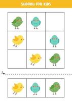 juego educativo de sudoku con lindos pájaros de primavera para niños. vector