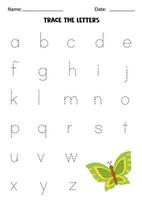 Learning alphabet. Tracing letters. Cute butterfly. vector