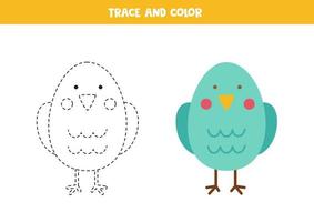 traza y colorea un lindo pájaro de dibujos animados. hoja de trabajo para niños. vector