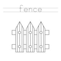 Trace the letters and color cartoon fence. Handwriting practice for kids. vector