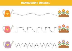 Tracing lines for kids. Cute watering cans. Writing practice. vector