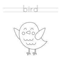 Trace the letters and color cute bird. Handwriting practice for kids. vector