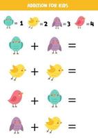 Addition for kids with different spring birds. vector